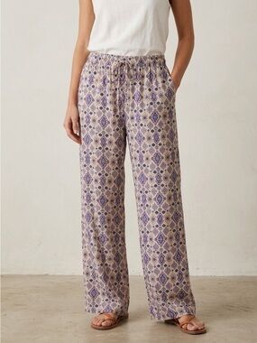 LA MIEL Boho Geometric Print Wide Leg Pants Large Large Drawstring Resort Casual